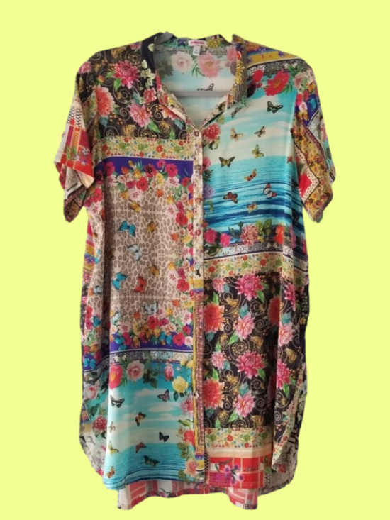 Johnny Was Other - Johnny Was Silk Button Up Collared Tunic/Dress